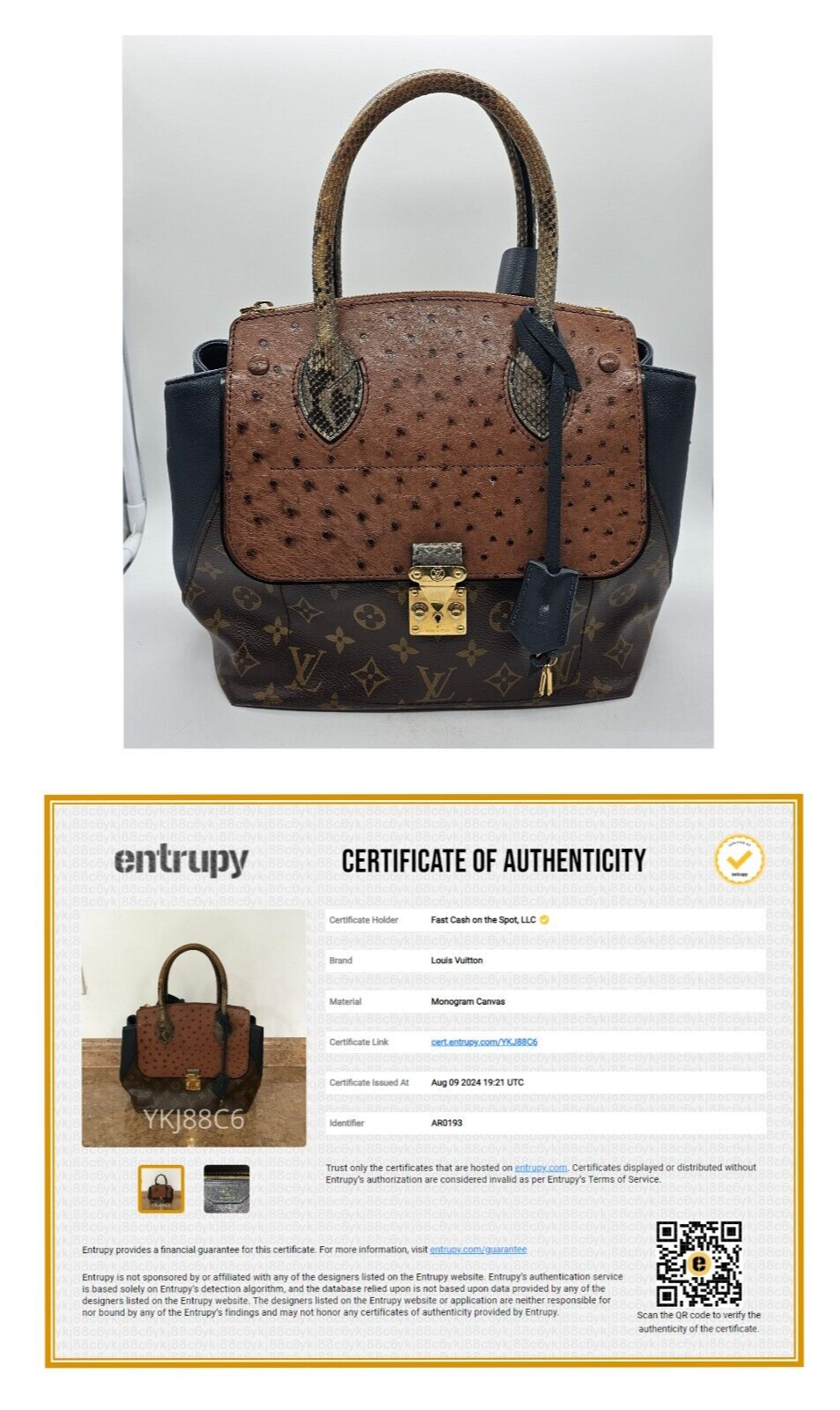 Authentic Louis Vuitton Monogram Ostrich Python Majestueux Bag w/ Entrupy  COA | eBay